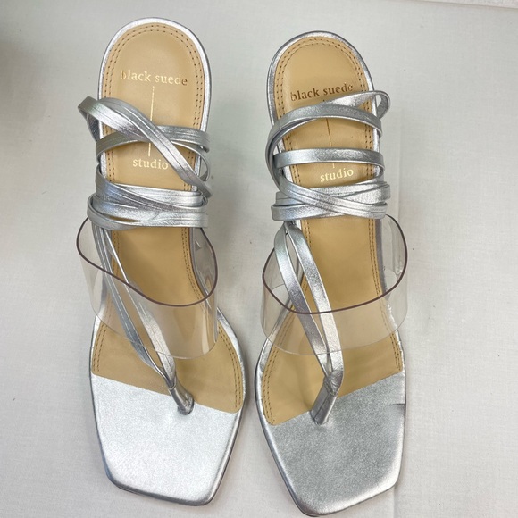 Black Suede Studio Melanie Ankle-Tie Stiletto Thong High Heel‎ Sandals ( G 117) - Picture 8 of 11